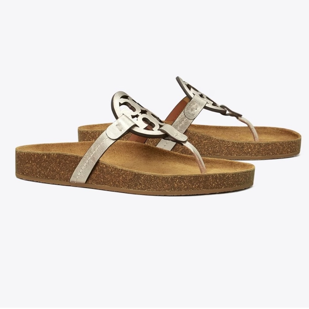 Tory Burch Miller Cloud Metallic Goat
Leather/Cork Sandals Spark Gold 6.5 New